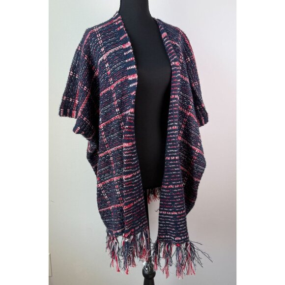 Molly Bracken Poncho NWT Womens Knitted Navy Blue Red Size XS/S - Picture 2 of 8